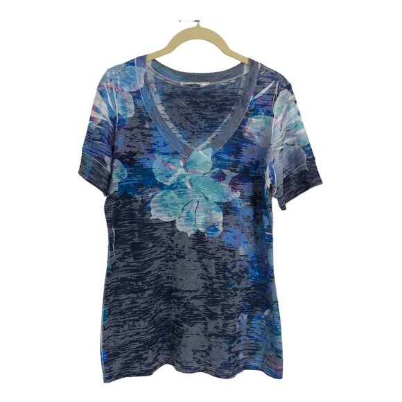 Revolution by Ricki's blue floral short sleeve v-neck t-shirt size M - Picture 14 of 14